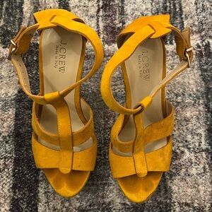J. Crew Mustard Yellow Suede Wedge Sandals